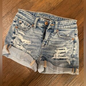 American Eagle Outfitters Light Blue Distressed Rolled Hem Jean Shorts